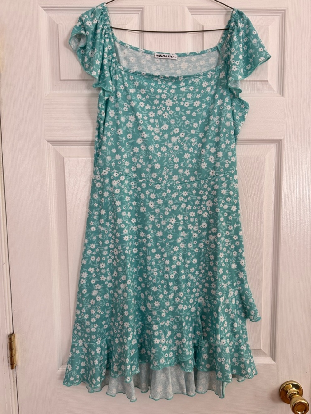 Women's Aqua Floral Ruffle-Hem Casual Dress by M&Ms?